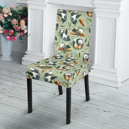 Panda Bear Design Bamboo Print Dining Chair Slipcover-JTAMIGO.COM