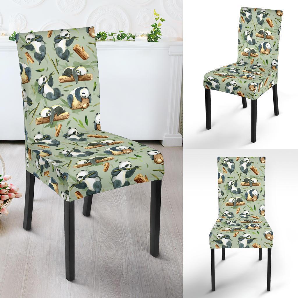 Panda Bear Design Bamboo Print Dining Chair Slipcover-JTAMIGO.COM
