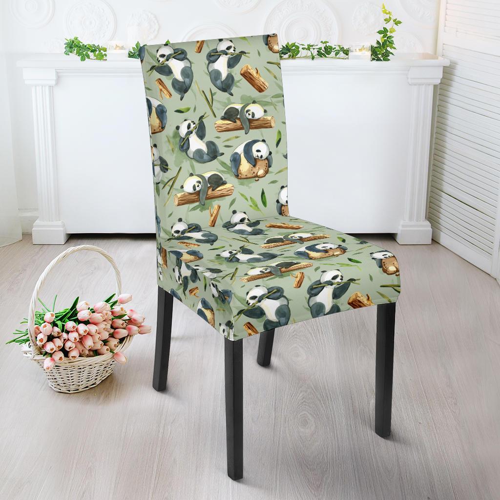 Panda Bear Design Bamboo Print Dining Chair Slipcover-JTAMIGO.COM