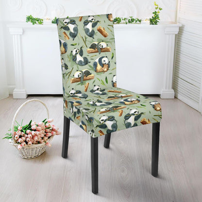 Panda Bear Design Bamboo Print Dining Chair Slipcover-JTAMIGO.COM