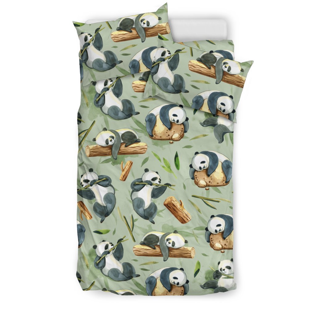 Panda Bear Design Bamboo Print Duvet Cover Bedding Set