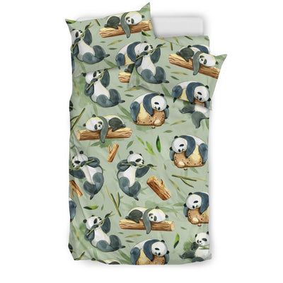Panda Bear Design Bamboo Print Duvet Cover Bedding Set