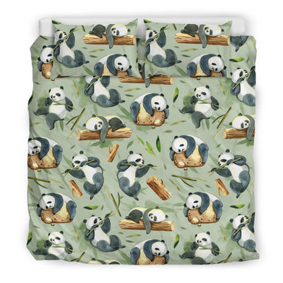 Panda Bear Design Bamboo Print Duvet Cover Bedding Set