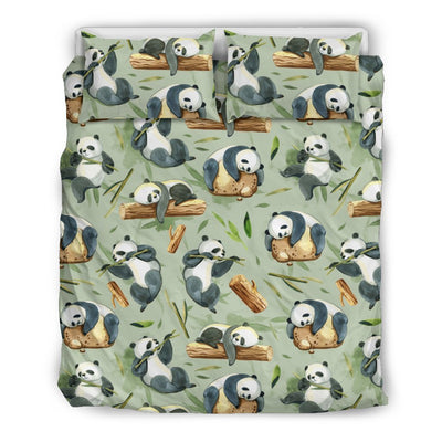 Panda Bear Design Bamboo Print Duvet Cover Bedding Set