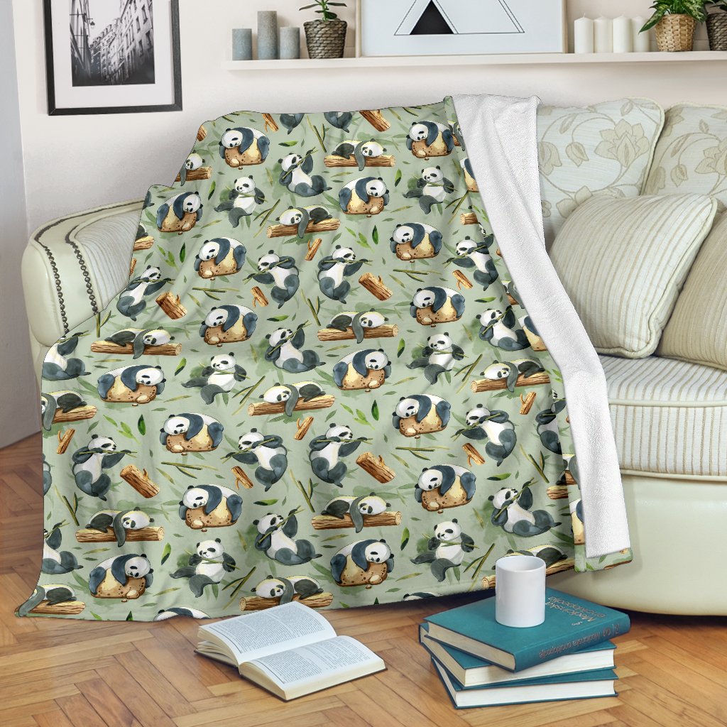 Panda Bear Design Bamboo Print Fleece Blanket