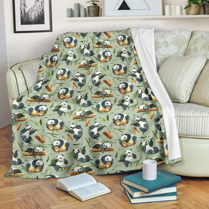 Panda Bear Design Bamboo Print Fleece Blanket