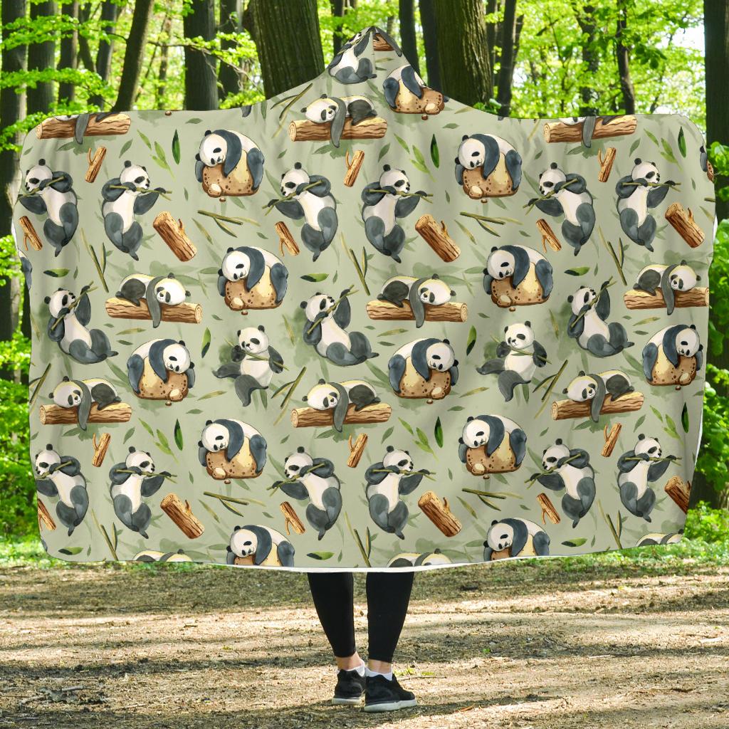 Panda Bear Design Bamboo Print Hooded Blanket-JTAMIGO.COM