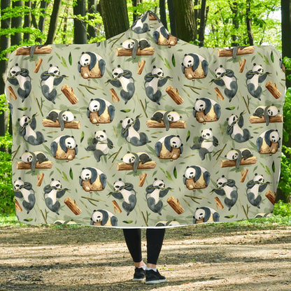 Panda Bear Design Bamboo Print Hooded Blanket-JTAMIGO.COM