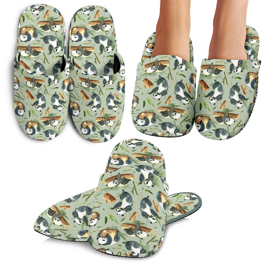 Panda Bear Design Bamboo Print House Slippers