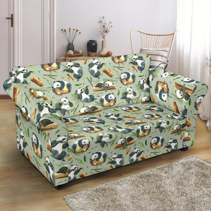 Panda Bear Design Bamboo Print Loveseat Slipcover-JTAMIGO.COM