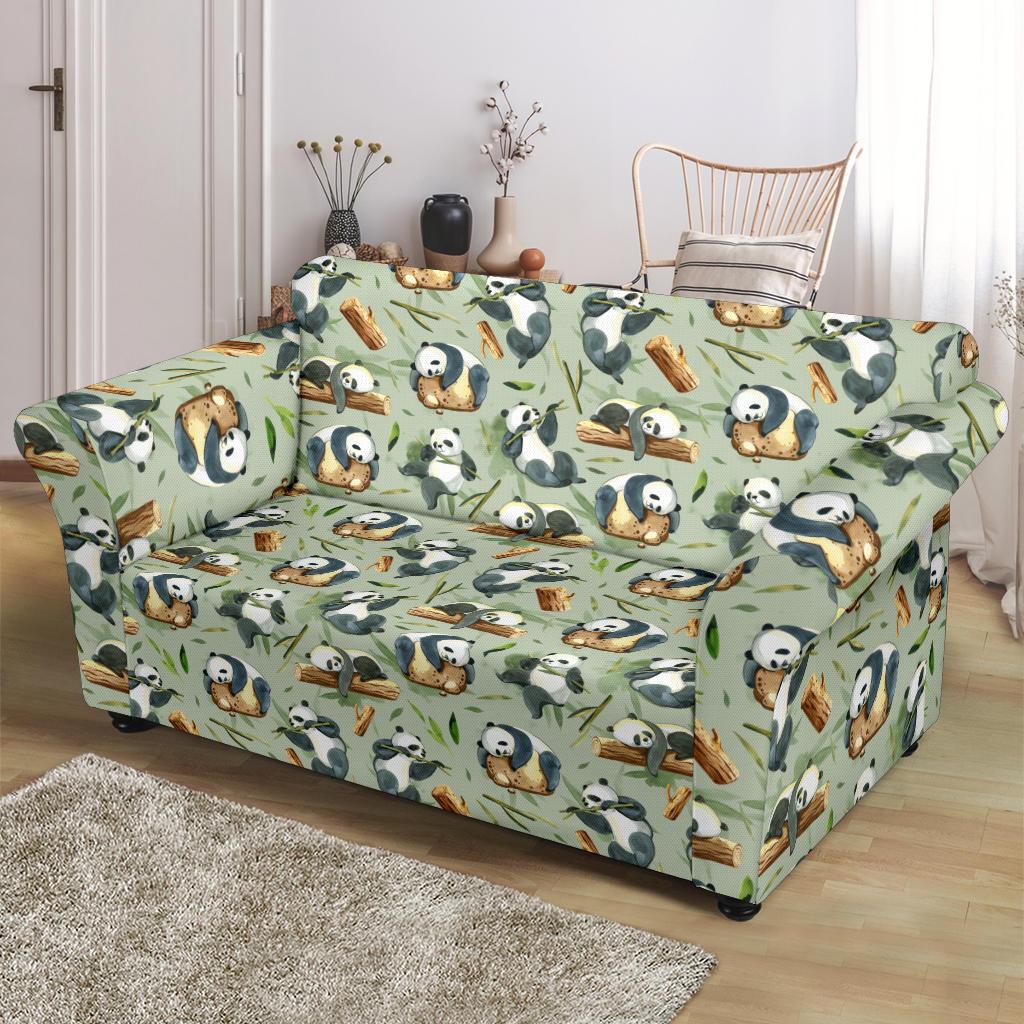 Panda Bear Design Bamboo Print Loveseat Slipcover-JTAMIGO.COM