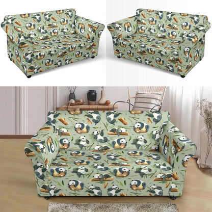 Panda Bear Design Bamboo Print Loveseat Slipcover-JTAMIGO.COM