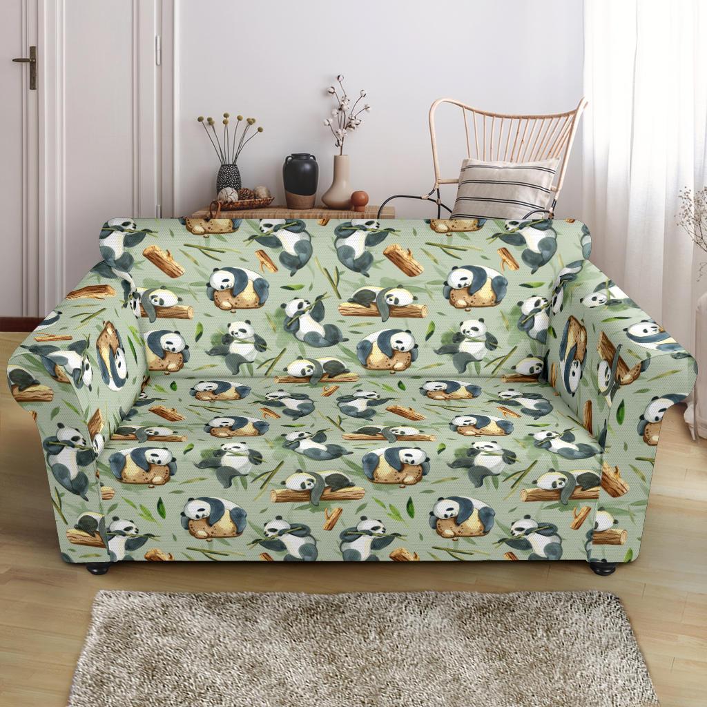 Panda Bear Design Bamboo Print Loveseat Slipcover-JTAMIGO.COM