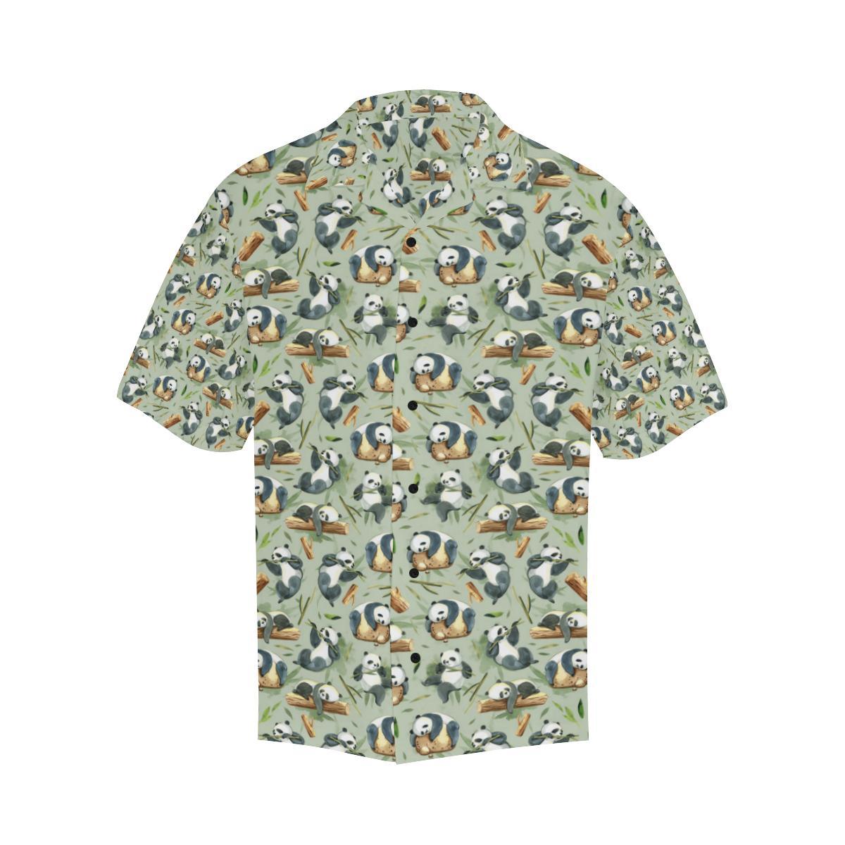 Panda Bear Design Bamboo Print Men Aloha Hawaiian Shirt