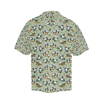 Panda Bear Design Bamboo Print Men Aloha Hawaiian Shirt