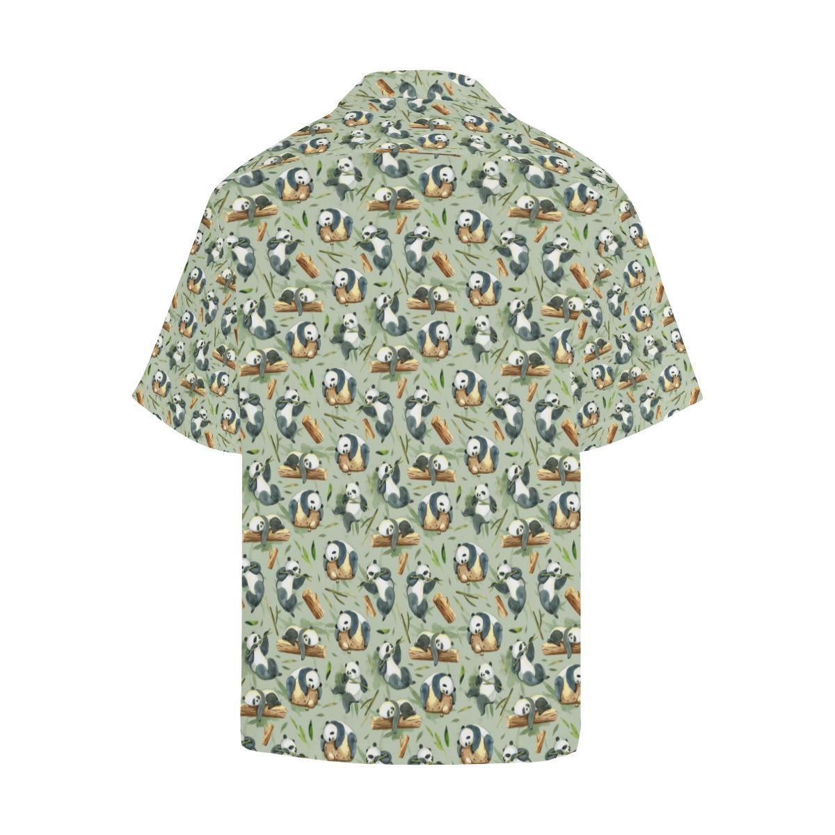Panda Bear Design Bamboo Print Men Aloha Hawaiian Shirt