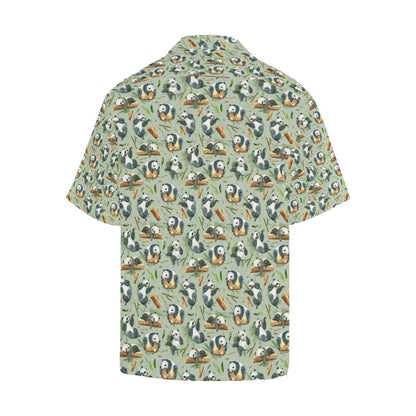 Panda Bear Design Bamboo Print Men Aloha Hawaiian Shirt