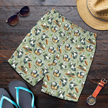 Panda Bear Design Bamboo Print Mens Shorts-JTAMIGO.COM