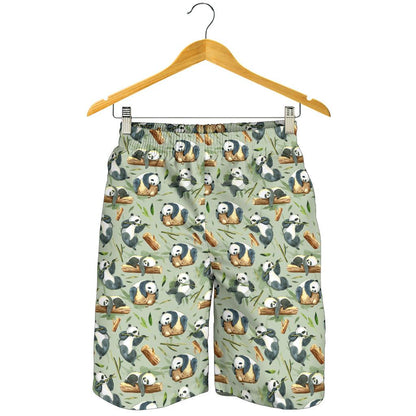Panda Bear Design Bamboo Print Mens Shorts-JTAMIGO.COM