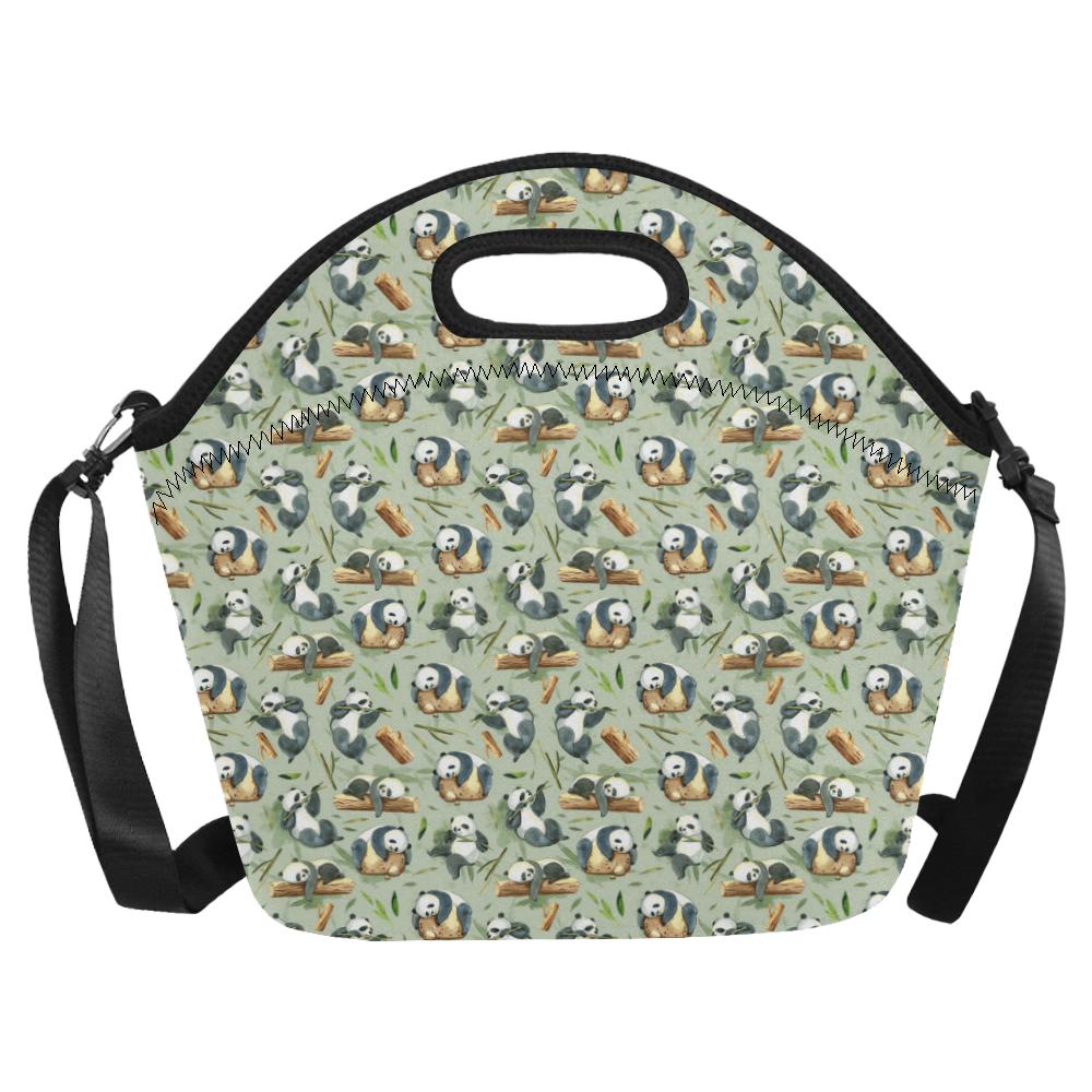 Panda Bear Design Bamboo Print Neoprene Lunch Bag (Model 1669)(Large)-JTAMIGO.COM