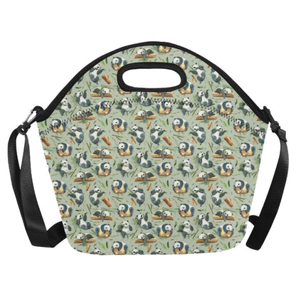 Panda Bear Design Bamboo Print Neoprene Lunch Bag (Model 1669)(Large)-JTAMIGO.COM