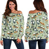 Panda Bear Design Bamboo Print Off Shoulder Sweatshirt