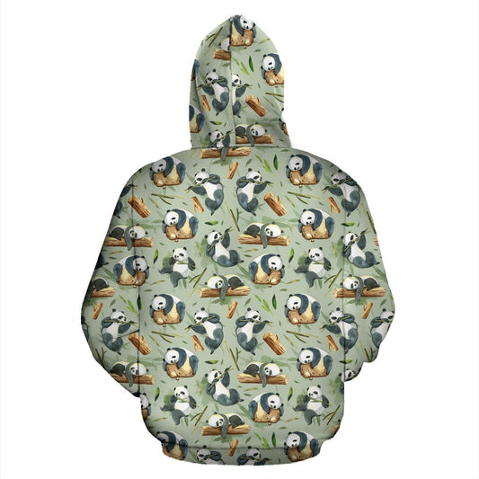 Panda Bear Design Bamboo Print Pullover Hoodie