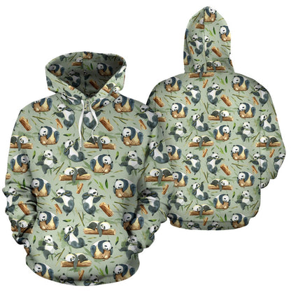 Panda Bear Design Bamboo Print Pullover Hoodie