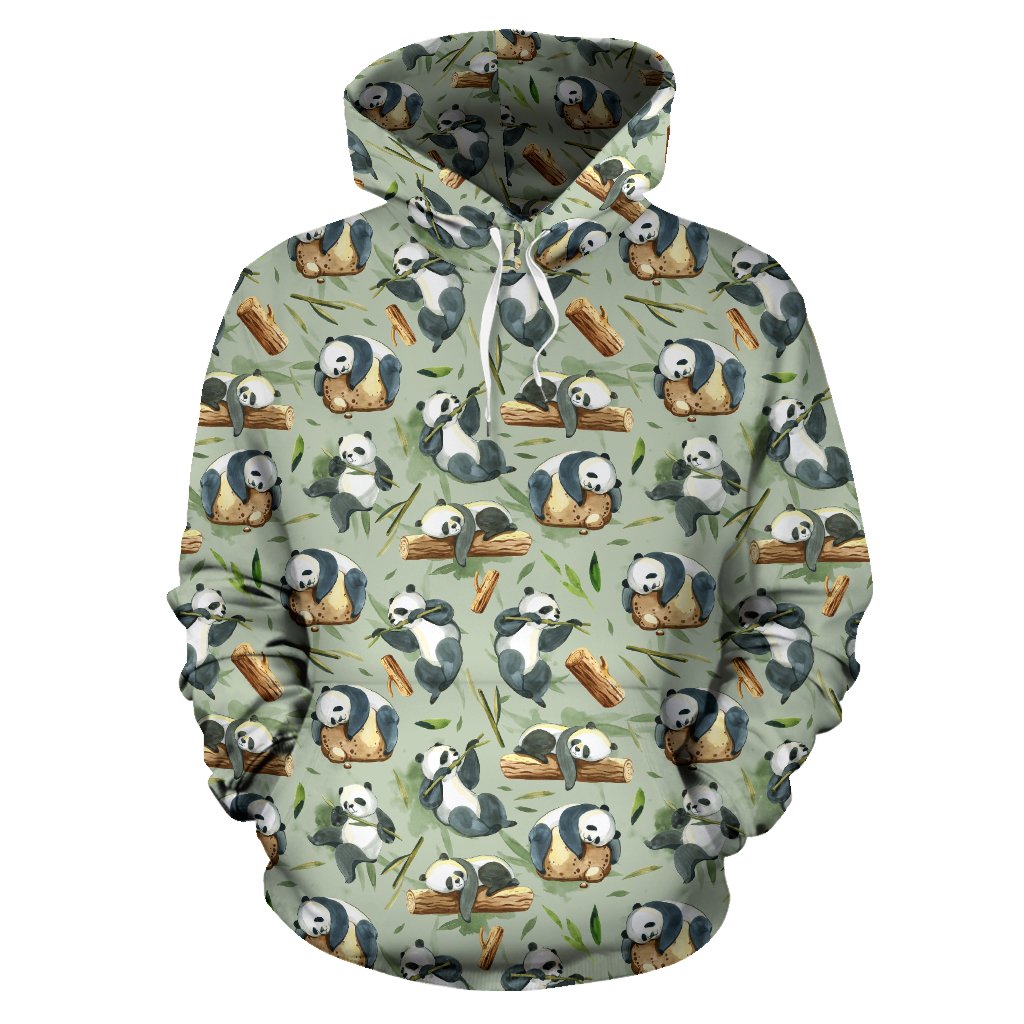 Panda Bear Design Bamboo Print Pullover Hoodie