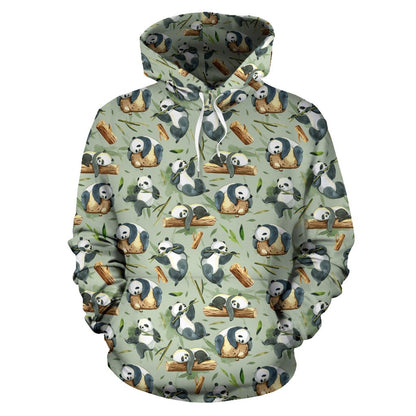 Panda Bear Design Bamboo Print Pullover Hoodie