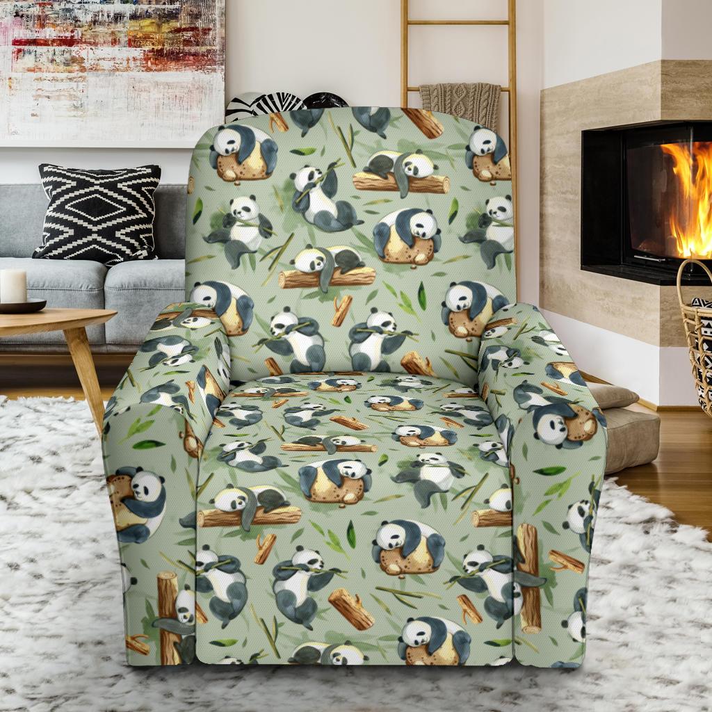 Panda Bear Design Bamboo Print Single Sofa Slipcover -JTAMIGO.COM