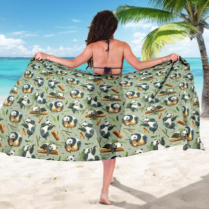 Panda Bear Design Bamboo Print Sarong Pareo Wrap