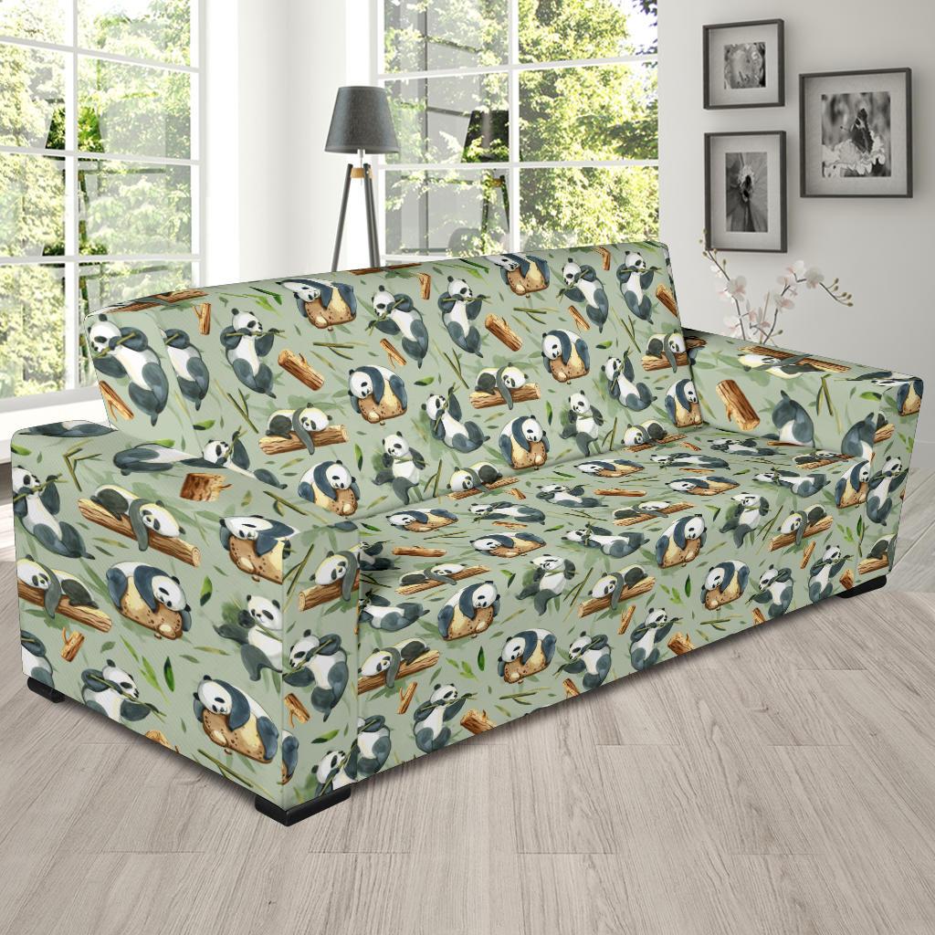 Panda Bear Design Bamboo Print Sofa Slipcover-JTAMIGO.COM