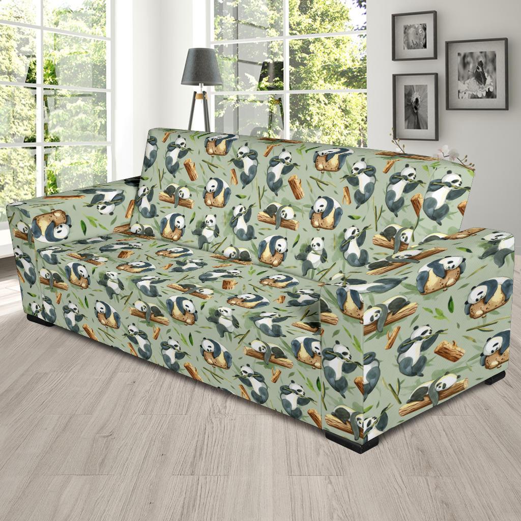 Panda Bear Design Bamboo Print Sofa Slipcover-JTAMIGO.COM