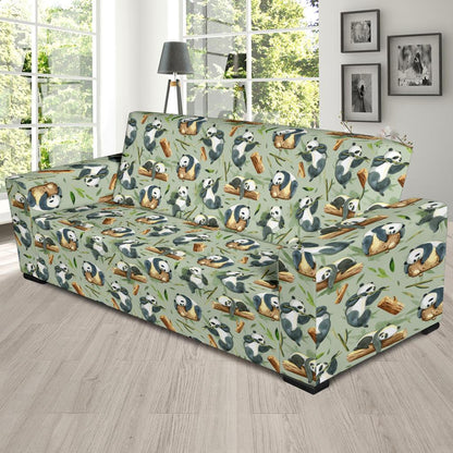 Panda Bear Design Bamboo Print Sofa Slipcover-JTAMIGO.COM