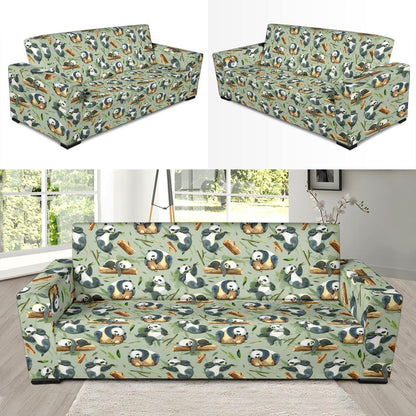 Panda Bear Design Bamboo Print Sofa Slipcover-JTAMIGO.COM