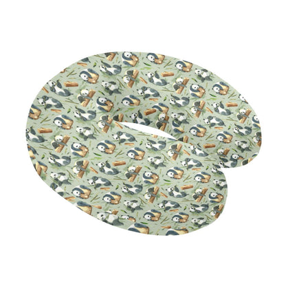 Panda Bear Design Bamboo Print U-Shaped Travel Neck Pillow-JTAMIGO.COM