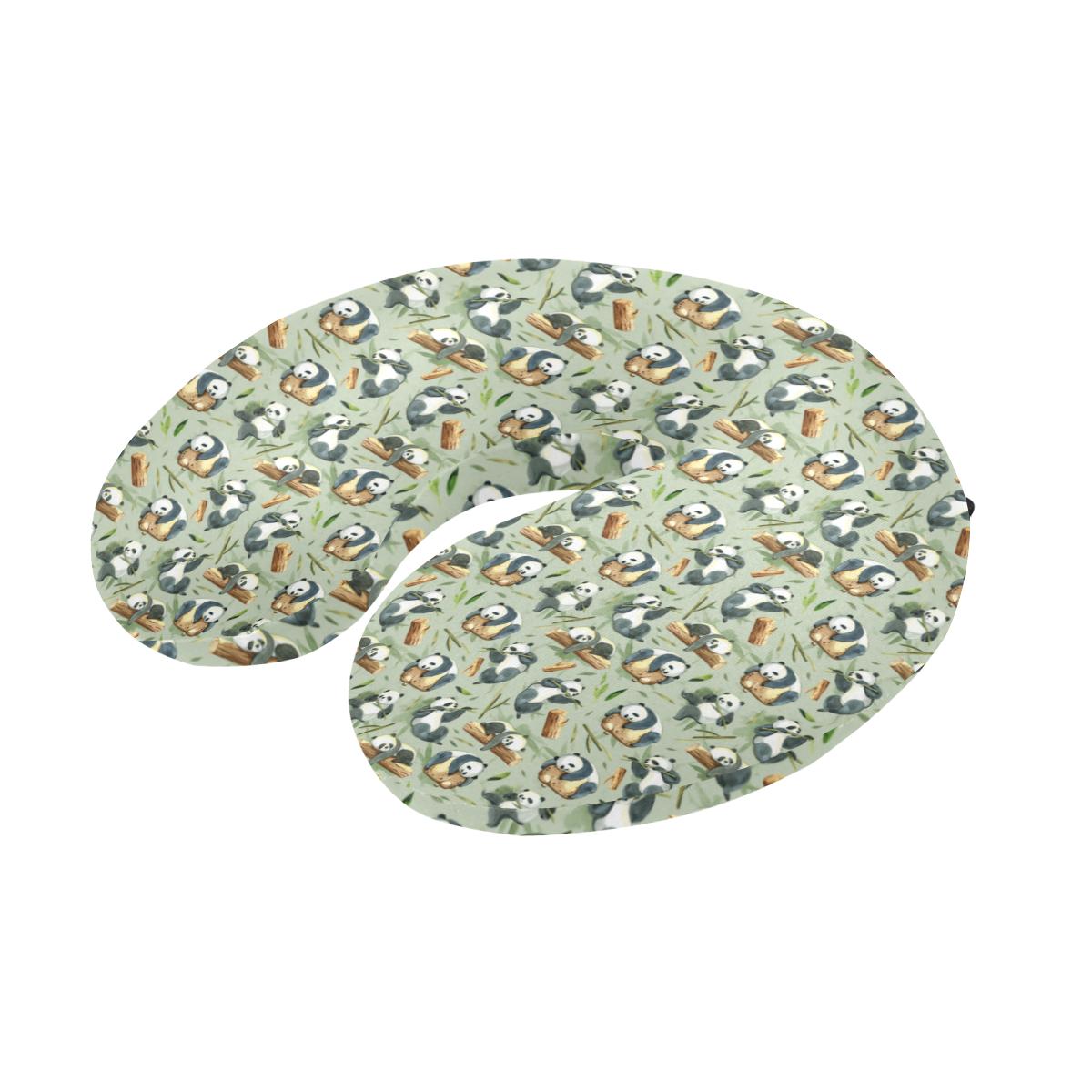 Panda Bear Design Bamboo Print U-Shaped Travel Neck Pillow-JTAMIGO.COM