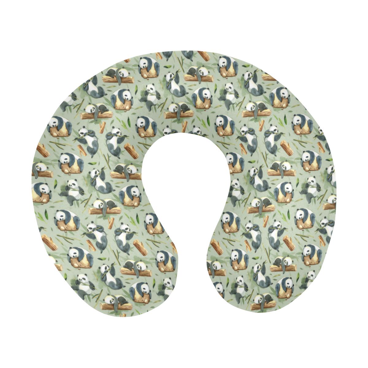 Panda Bear Design Bamboo Print U-Shaped Travel Neck Pillow-JTAMIGO.COM