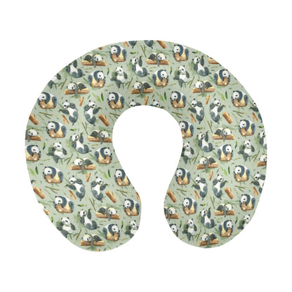 Panda Bear Design Bamboo Print U-Shaped Travel Neck Pillow-JTAMIGO.COM