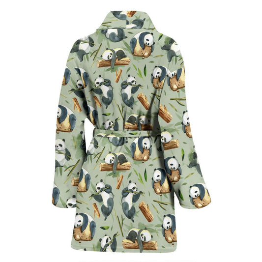 Panda Bear Design Bamboo Print Women Bath Robe-JTAMIGO.COM