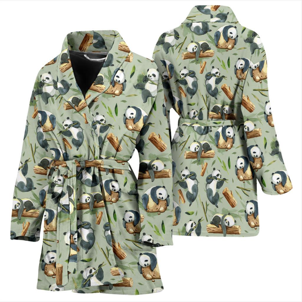 Panda Bear Design Bamboo Print Women Bath Robe-JTAMIGO.COM