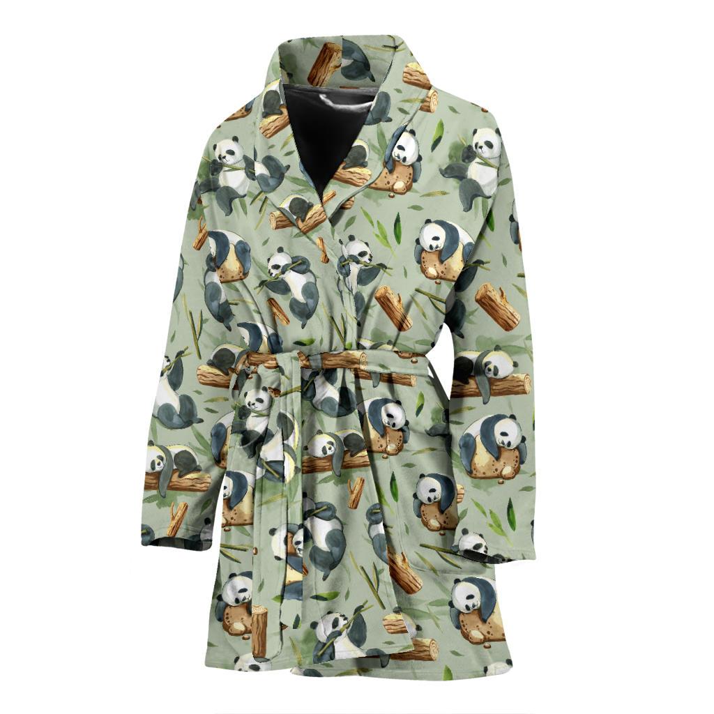 Panda Bear Design Bamboo Print Women Bath Robe-JTAMIGO.COM