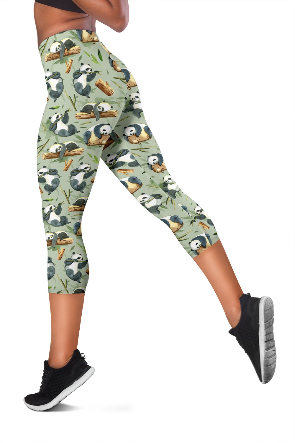 Panda Bear Design Bamboo Print Women Capris