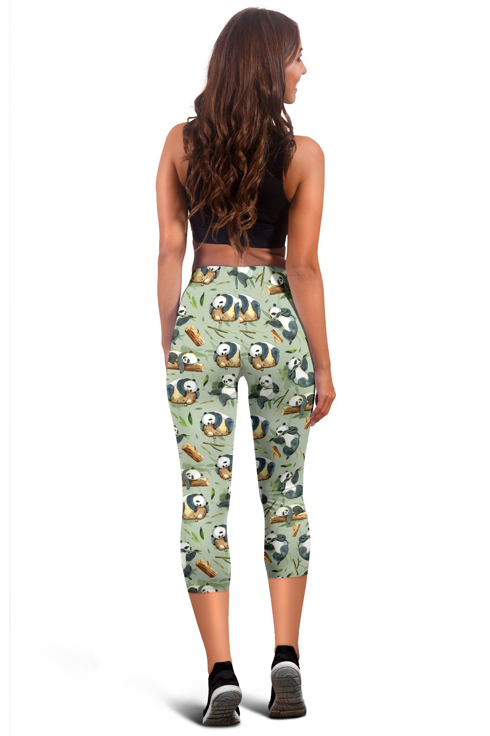 Panda Bear Design Bamboo Print Women Capris