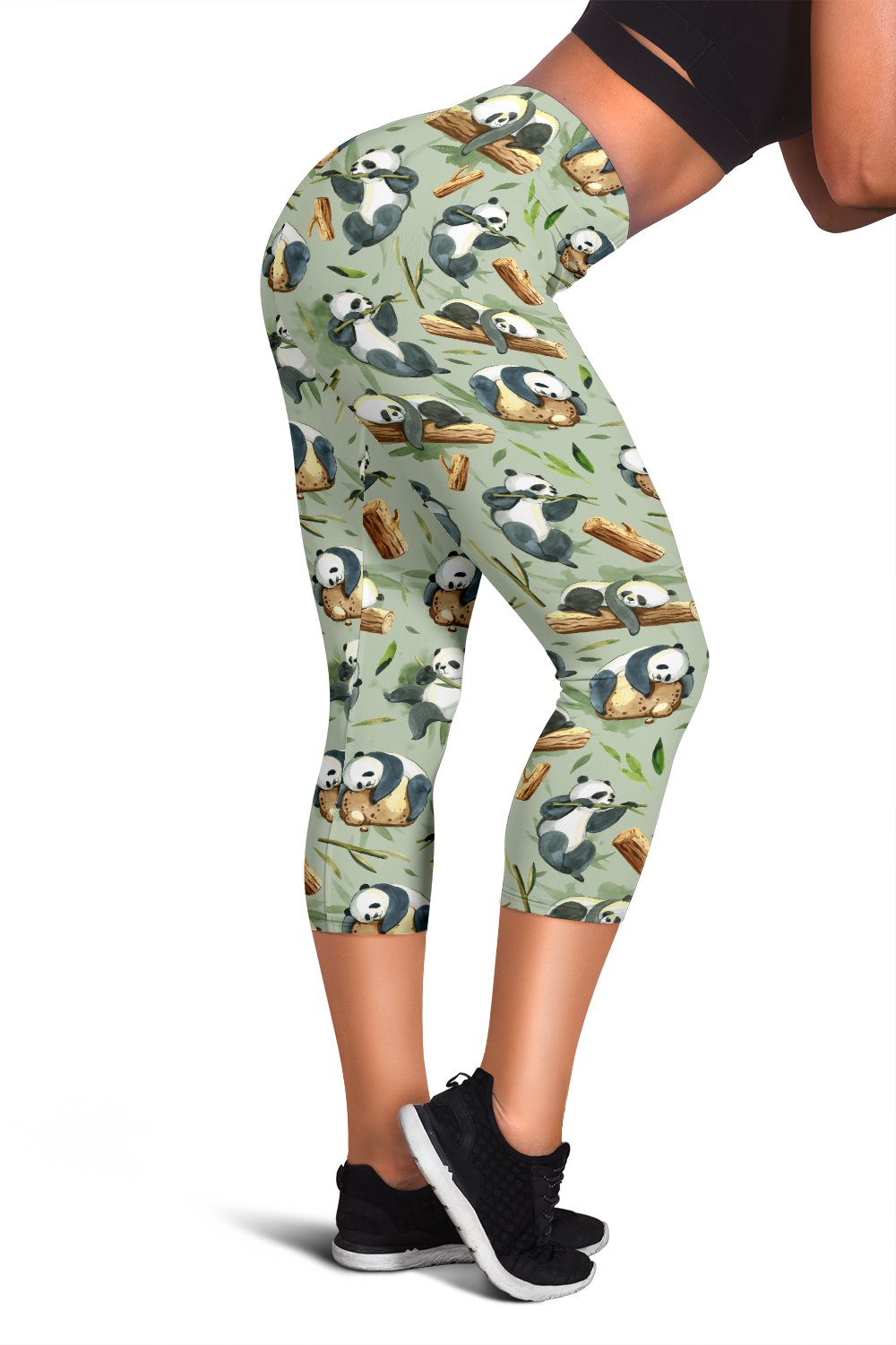 Panda Bear Design Bamboo Print Women Capris