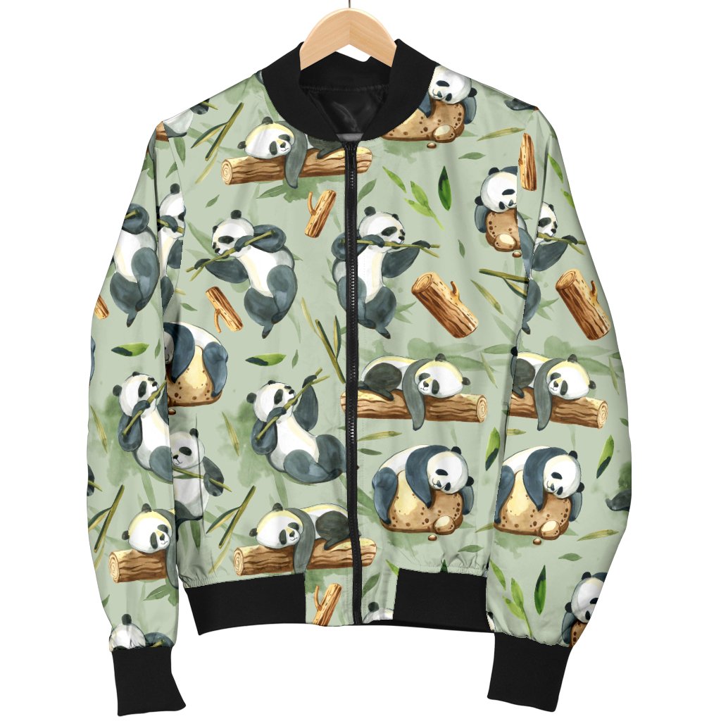 Panda Bear Design Bamboo Print Women Casual Bomber Jacket