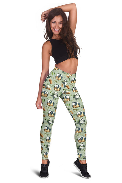 Panda Bear Design Bamboo Print Women Leggings