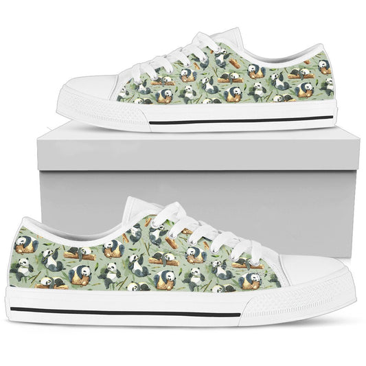 Panda Bear Design Bamboo Print Women Low Top Shoes-JTAMIGO.COM