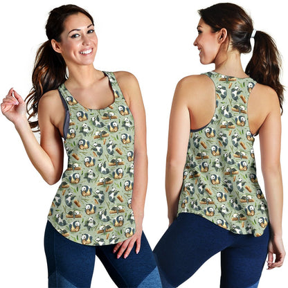 Panda Bear Design Bamboo Print Women Racerback Tank Top